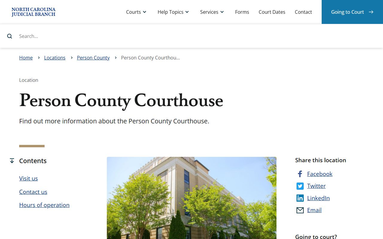 Person County Courthouse court records after jail arrest