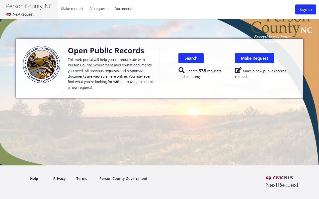 Person County public records portal for inmate records requests