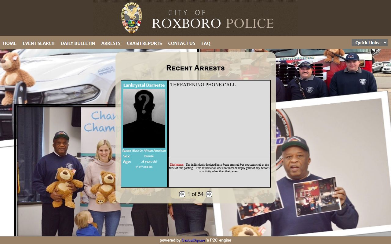 Roxboro P2C recent arrests image for Person County booking photo research